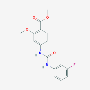 molecular formula C16H15FN2O4 B2395802 Methyl 4-{[(3-fluoroanilino)carbonyl]amino}-2-methoxybenzenecarboxylate CAS No. 477889-70-6