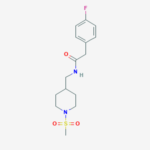 molecular formula C15H21FN2O3S B2395834 2-(4-fluorophenyl)-N-((1-(methylsulfonyl)piperidin-4-yl)methyl)acetamide CAS No. 1235289-46-9