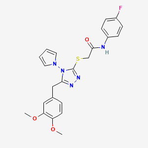 2-((5-(3,4-dimethoxybenzyl)-4-(1H-pyrrol-1-yl)-4H-1,2,4-triazol-3-yl)thio)-N-(4-fluorophenyl)acetamide