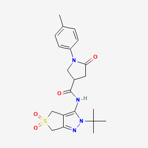 molecular formula C21H26N4O4S B2395858 N-{2-tert-butyl-5,5-dioxo-2H,4H,6H-5lambda6-thieno[3,4-c]pyrazol-3-yl}-1-(4-methylphenyl)-5-oxopyrrolidine-3-carboxamide CAS No. 893925-44-5