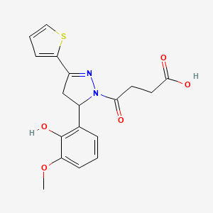 molecular formula C18H18N2O5S B2395880 4-[5-(2-hydroxy-3-methoxyphenyl)-3-(thiophen-2-yl)-4,5-dihydro-1H-pyrazol-1-yl]-4-oxobutanoic acid CAS No. 871318-98-8