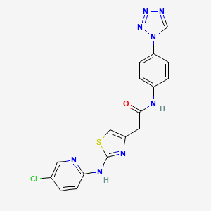 molecular formula C17H13ClN8OS B2395891 N-(4-(1H-tetrazol-1-yl)phenyl)-2-(2-((5-chloropyridin-2-yl)amino)thiazol-4-yl)acetamide CAS No. 1327558-97-3