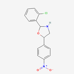 molecular formula C15H13ClN2O3 B2395900 2-(2-Chlorophenyl)-5-(4-nitrophenyl)-1,3-oxazolidine CAS No. 254753-68-9