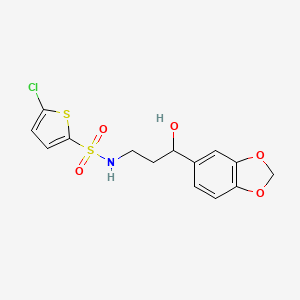 molecular formula C14H14ClNO5S2 B2395967 N-(3-(benzo[d][1,3]dioxol-5-yl)-3-hydroxypropyl)-5-chlorothiophene-2-sulfonamide CAS No. 1421483-57-9