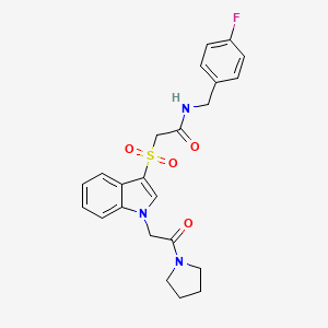 molecular formula C23H24FN3O4S B2396019 N-(4-fluorobenzyl)-2-((1-(2-oxo-2-(pyrrolidin-1-yl)ethyl)-1H-indol-3-yl)sulfonyl)acetamide CAS No. 878057-25-1