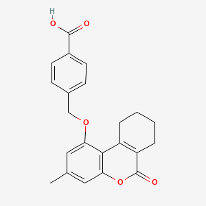 molecular formula C22H20O5 B2396026 4-{[(3-methyl-6-oxo-7,8,9,10-tetrahydro-6H-benzo[c]chromen-1-yl)oxy]methyl}benzoic acid CAS No. 314744-62-2