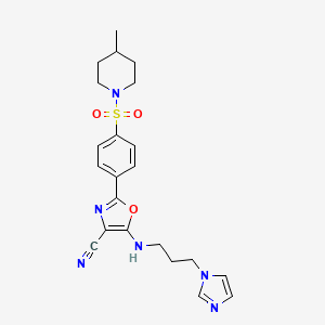 molecular formula C22H26N6O3S B2396027 5-((3-(1H-imidazol-1-yl)propyl)amino)-2-(4-((4-methylpiperidin-1-yl)sulfonyl)phenyl)oxazole-4-carbonitrile CAS No. 941247-85-4