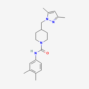 molecular formula C20H28N4O B2396028 4-((3,5-dimethyl-1H-pyrazol-1-yl)methyl)-N-(3,4-dimethylphenyl)piperidine-1-carboxamide CAS No. 1396761-53-7