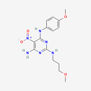 molecular formula C15H20N6O4 B2396050 N4-(4-methoxyphenyl)-N2-(3-methoxypropyl)-5-nitropyrimidine-2,4,6-triamine CAS No. 836626-89-2
