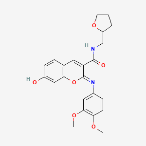 (2Z)-2-[(3,4-dimethoxyphenyl)imino]-7-hydroxy-N-(tetrahydrofuran-2-ylmethyl)-2H-chromene-3-carboxamide
