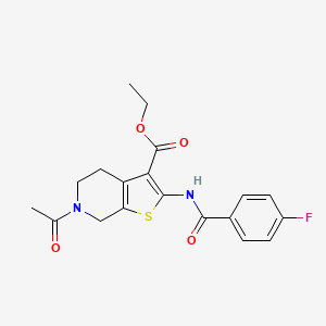 molecular formula C19H19FN2O4S B2396062 ethyl 6-acetyl-2-(4-fluorobenzamido)-4H,5H,6H,7H-thieno[2,3-c]pyridine-3-carboxylate CAS No. 347320-72-3