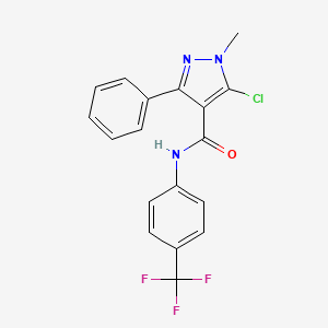 molecular formula C18H13ClF3N3O B2396063 5-chloro-1-methyl-3-phenyl-N-[4-(trifluoromethyl)phenyl]-1H-pyrazole-4-carboxamide CAS No. 318237-82-0