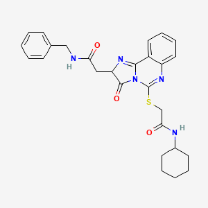 molecular formula C27H29N5O3S B2396064 N-benzyl-2-[5-[2-(cyclohexylamino)-2-oxoethyl]sulfanyl-3-oxo-2H-imidazo[1,2-c]quinazolin-2-yl]acetamide CAS No. 1024131-34-7
