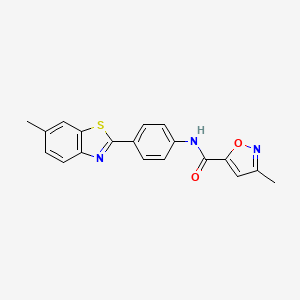 molecular formula C19H15N3O2S B2396068 3-methyl-N-(4-(6-methylbenzo[d]thiazol-2-yl)phenyl)isoxazole-5-carboxamide CAS No. 946285-83-2