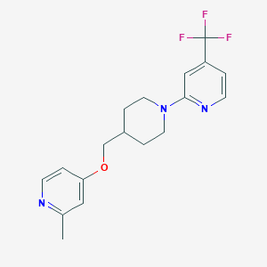 molecular formula C18H20F3N3O B2396071 2-Methyl-4-[[1-[4-(trifluoromethyl)pyridin-2-yl]piperidin-4-yl]methoxy]pyridine CAS No. 2379976-12-0