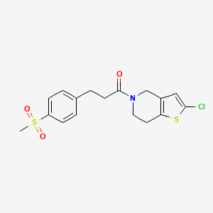 molecular formula C17H18ClNO3S2 B2396075 1-(2-Chloro-6,7-dihydro-4H-thieno[3,2-c]pyridin-5-yl)-3-(4-methylsulfonylphenyl)propan-1-one CAS No. 2415623-78-6