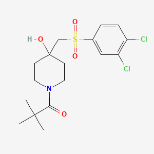 molecular formula C17H23Cl2NO4S B2396099 1-(4-{[(3,4-Dichlorophenyl)sulfonyl]methyl}-4-hydroxypiperidino)-2,2-dimethyl-1-propanone CAS No. 865659-58-1