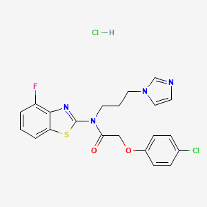 molecular formula C21H19Cl2FN4O2S B2396103 N-(3-(1H-imidazol-1-yl)propyl)-2-(4-chlorophenoxy)-N-(4-fluorobenzo[d]thiazol-2-yl)acetamide hydrochloride CAS No. 1329622-24-3