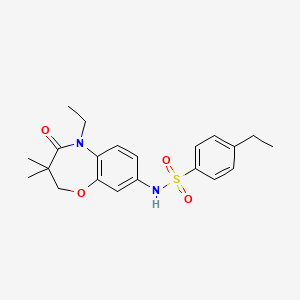 molecular formula C21H26N2O4S B2396115 4-ethyl-N-(5-ethyl-3,3-dimethyl-4-oxo-2,3,4,5-tetrahydrobenzo[b][1,4]oxazepin-8-yl)benzenesulfonamide CAS No. 921903-96-0