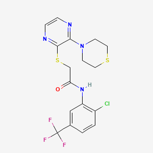 molecular formula C17H16ClF3N4OS2 B2396122 N-[2-chloro-5-(trifluoromethyl)phenyl]-2-{[3-(thiomorpholin-4-yl)pyrazin-2-yl]sulfanyl}acetamide CAS No. 1116037-95-6