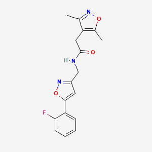 molecular formula C17H16FN3O3 B2396128 2-(3,5-dimethylisoxazol-4-yl)-N-((5-(2-fluorophenyl)isoxazol-3-yl)methyl)acetamide CAS No. 1208873-73-7