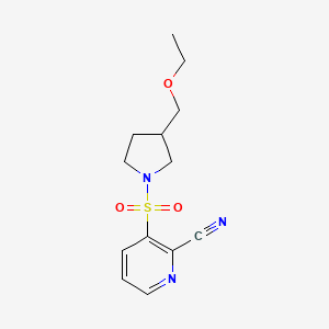 molecular formula C13H17N3O3S B2396131 3-[3-(Ethoxymethyl)pyrrolidin-1-yl]sulfonylpyridine-2-carbonitrile CAS No. 2224368-64-1
