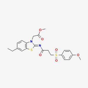 molecular formula C22H24N2O6S2 B2396177 (E)-methyl 2-(6-ethyl-2-((3-((4-methoxyphenyl)sulfonyl)propanoyl)imino)benzo[d]thiazol-3(2H)-yl)acetate CAS No. 1006964-56-2