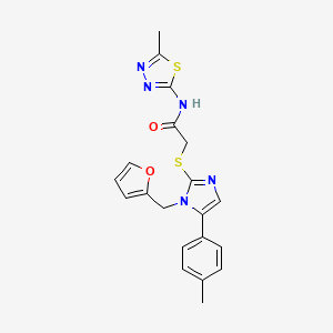 molecular formula C20H19N5O2S2 B2396193 2-((1-(furan-2-ylmethyl)-5-(p-tolyl)-1H-imidazol-2-yl)thio)-N-(5-methyl-1,3,4-thiadiazol-2-yl)acetamide CAS No. 1207003-49-3