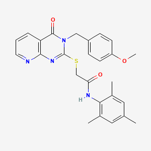 molecular formula C26H26N4O3S B2396200 2-({3-[(4-methoxyphenyl)methyl]-4-oxo-3H,4H-pyrido[2,3-d]pyrimidin-2-yl}sulfanyl)-N-(2,4,6-trimethylphenyl)acetamide CAS No. 902912-68-9