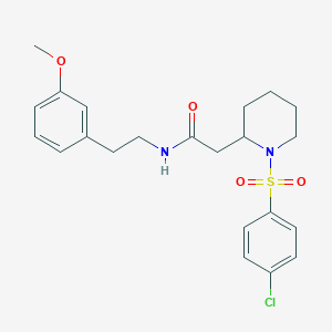 molecular formula C22H27ClN2O4S B2396286 2-(1-((4-chlorophenyl)sulfonyl)piperidin-2-yl)-N-(3-methoxyphenethyl)acetamide CAS No. 941904-67-2