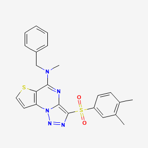 molecular formula C23H21N5O2S2 B2396288 N-benzyl-10-(3,4-dimethylbenzenesulfonyl)-N-methyl-5-thia-1,8,11,12-tetraazatricyclo[7.3.0.0^{2,6}]dodeca-2(6),3,7,9,11-pentaen-7-amine CAS No. 892735-67-0