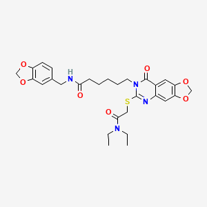 molecular formula C29H34N4O7S B2396370 N-[(2H-1,3-benzodioxol-5-yl)methyl]-6-(6-{[(diethylcarbamoyl)methyl]sulfanyl}-8-oxo-2H,7H,8H-[1,3]dioxolo[4,5-g]quinazolin-7-yl)hexanamide CAS No. 896682-17-0