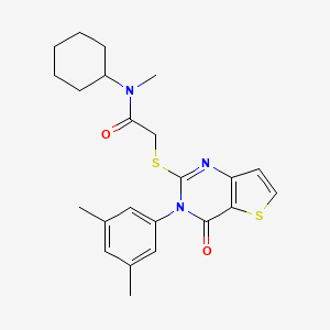 molecular formula C23H27N3O2S2 B2396371 N-cyclohexyl-2-{[3-(3,5-dimethylphenyl)-4-oxo-3,4-dihydrothieno[3,2-d]pyrimidin-2-yl]sulfanyl}-N-methylacetamide CAS No. 1260950-42-2