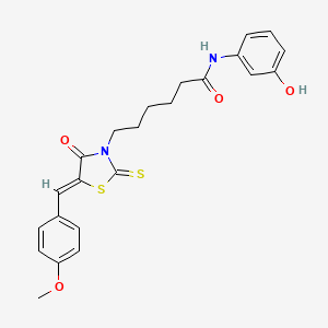 N-(3-hydroxyphenyl)-6-[(5Z)-5-[(4-methoxyphenyl)methylidene]-4-oxo-2-sulfanylidene-1,3-thiazolidin-3-yl]hexanamide