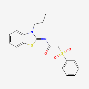 2-(benzenesulfonyl)-N-(3-propyl-1,3-benzothiazol-2-ylidene)acetamide