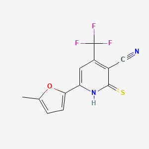 molecular formula C12H7F3N2OS B2396470 6-(5-Methylfuran-2-yl)-2-sulfanyl-4-(trifluoromethyl)pyridine-3-carbonitrile CAS No. 1014623-05-2