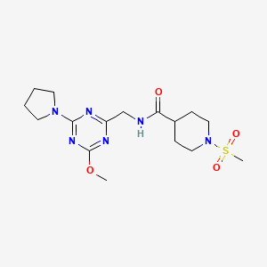 molecular formula C16H26N6O4S B2396580 N-((4-methoxy-6-(pyrrolidin-1-yl)-1,3,5-triazin-2-yl)methyl)-1-(methylsulfonyl)piperidine-4-carboxamide CAS No. 2034576-78-6