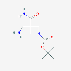 molecular formula C10H19N3O3 B2396613 Tert-butyl 3-(aminomethyl)-3-carbamoylazetidine-1-carboxylate CAS No. 1262407-51-1