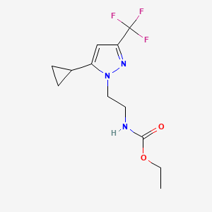 molecular formula C12H16F3N3O2 B2396633 ethyl (2-(5-cyclopropyl-3-(trifluoromethyl)-1H-pyrazol-1-yl)ethyl)carbamate CAS No. 1797236-26-0