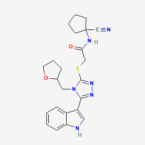 molecular formula C23H26N6O2S B2396679 N-(1-Cyanocyclopentyl)-2-[[5-(1H-indol-3-yl)-4-(oxolan-2-ylmethyl)-1,2,4-triazol-3-yl]sulfanyl]acetamide CAS No. 920816-14-4