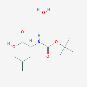 molecular formula C11H23NO5 B2396704 4-methyl-2-[(2-methylpropan-2-yl)oxycarbonylamino]pentanoic acid;hydrate CAS No. 13139-15-6; 139115-92-7; 16937-99-8; 200936-87-4; 200937-17-3; 200937-21-9; 64727-35-1