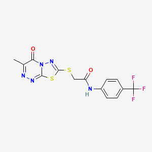 molecular formula C14H10F3N5O2S2 B2396711 2-({3-methyl-4-oxo-4H-[1,3,4]thiadiazolo[2,3-c][1,2,4]triazin-7-yl}sulfanyl)-N-[4-(trifluoromethyl)phenyl]acetamide CAS No. 869074-04-4