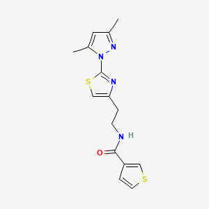 molecular formula C15H16N4OS2 B2396758 N-(2-(2-(3,5-dimethyl-1H-pyrazol-1-yl)thiazol-4-yl)ethyl)thiophene-3-carboxamide CAS No. 1421504-80-4