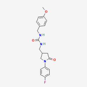 molecular formula C20H22FN3O3 B2396767 1-((1-(4-Fluorophenyl)-5-oxopyrrolidin-3-yl)methyl)-3-(4-methoxybenzyl)urea CAS No. 954587-83-8