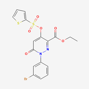 molecular formula C17H13BrN2O6S2 B2396778 Ethyl 1-(3-bromophenyl)-6-oxo-4-((thiophen-2-ylsulfonyl)oxy)-1,6-dihydropyridazine-3-carboxylate CAS No. 899992-05-3