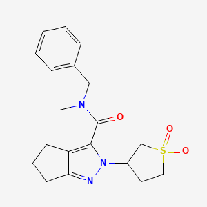 molecular formula C19H23N3O3S B2396810 N-benzyl-2-(1,1-dioxidotetrahydrothiophen-3-yl)-N-methyl-2,4,5,6-tetrahydrocyclopenta[c]pyrazole-3-carboxamide CAS No. 2309571-59-1