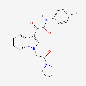 molecular formula C22H20FN3O3 B2396866 N-(4-fluorophenyl)-2-oxo-2-{1-[2-oxo-2-(pyrrolidin-1-yl)ethyl]-1H-indol-3-yl}acetamide CAS No. 872849-35-9