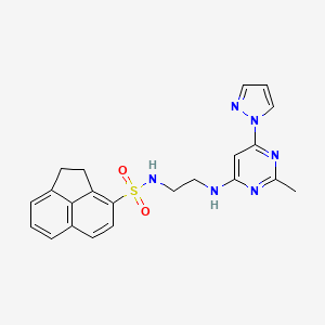 molecular formula C22H22N6O2S B2396912 N-(2-((2-methyl-6-(1H-pyrazol-1-yl)pyrimidin-4-yl)amino)ethyl)-1,2-dihydroacenaphthylene-3-sulfonamide CAS No. 1173044-12-6