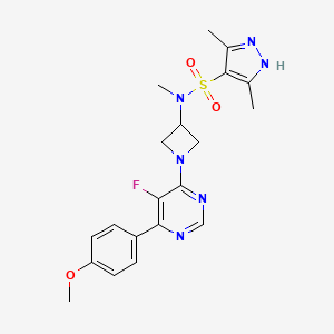 molecular formula C20H23FN6O3S B2396930 N-[1-[5-Fluoro-6-(4-methoxyphenyl)pyrimidin-4-yl]azetidin-3-yl]-N,3,5-trimethyl-1H-pyrazole-4-sulfonamide CAS No. 2379970-60-0