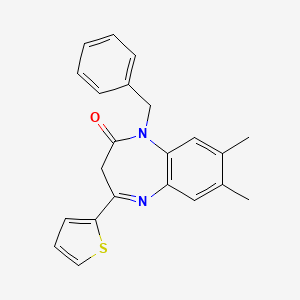 molecular formula C22H20N2OS B2396932 1-benzyl-7,8-dimethyl-4-(thiophen-2-yl)-2,3-dihydro-1H-1,5-benzodiazepin-2-one CAS No. 1251695-94-9